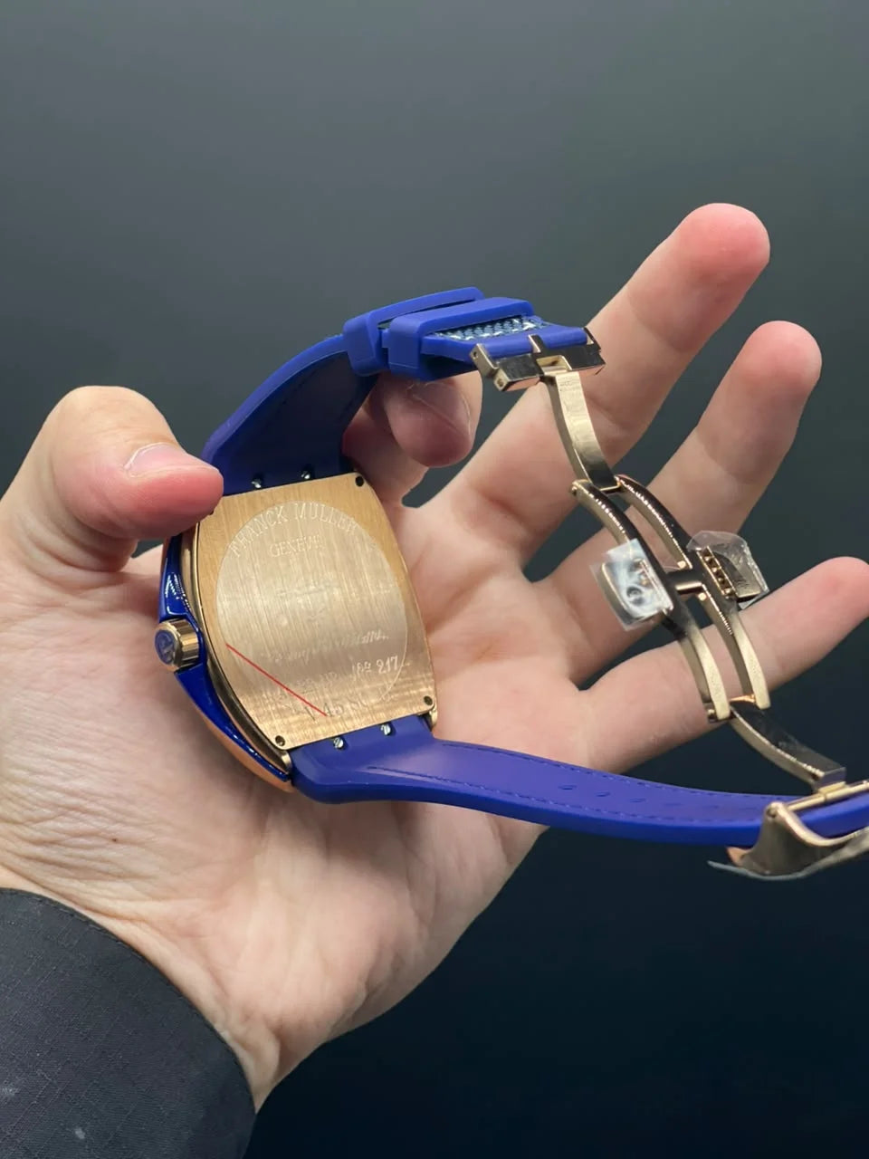 FM Blue Strap With Blue And Red Dial And Copper Bezel Automatic Watch