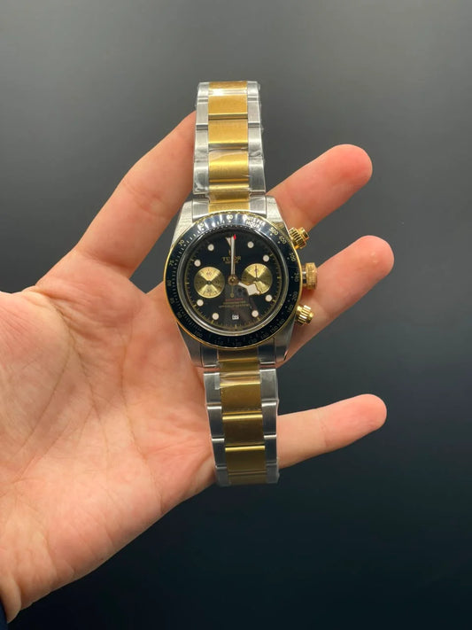 TDR Two Tone Chain with Black Chronograph Dial Automatic Watch