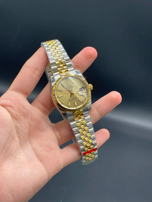 Rlx Two Tone Jubilee Chain With 36mm Golden Date-Just Dial Automatic Watch