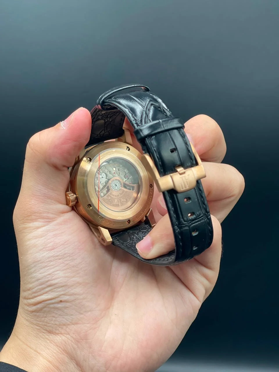 AP Style Black Strap with Black Dial and Golden Bezel Automatic Watch