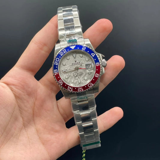 RLX Silver Oyster Chain With Meteorite Dial Pepsi Style Automatic Watch
