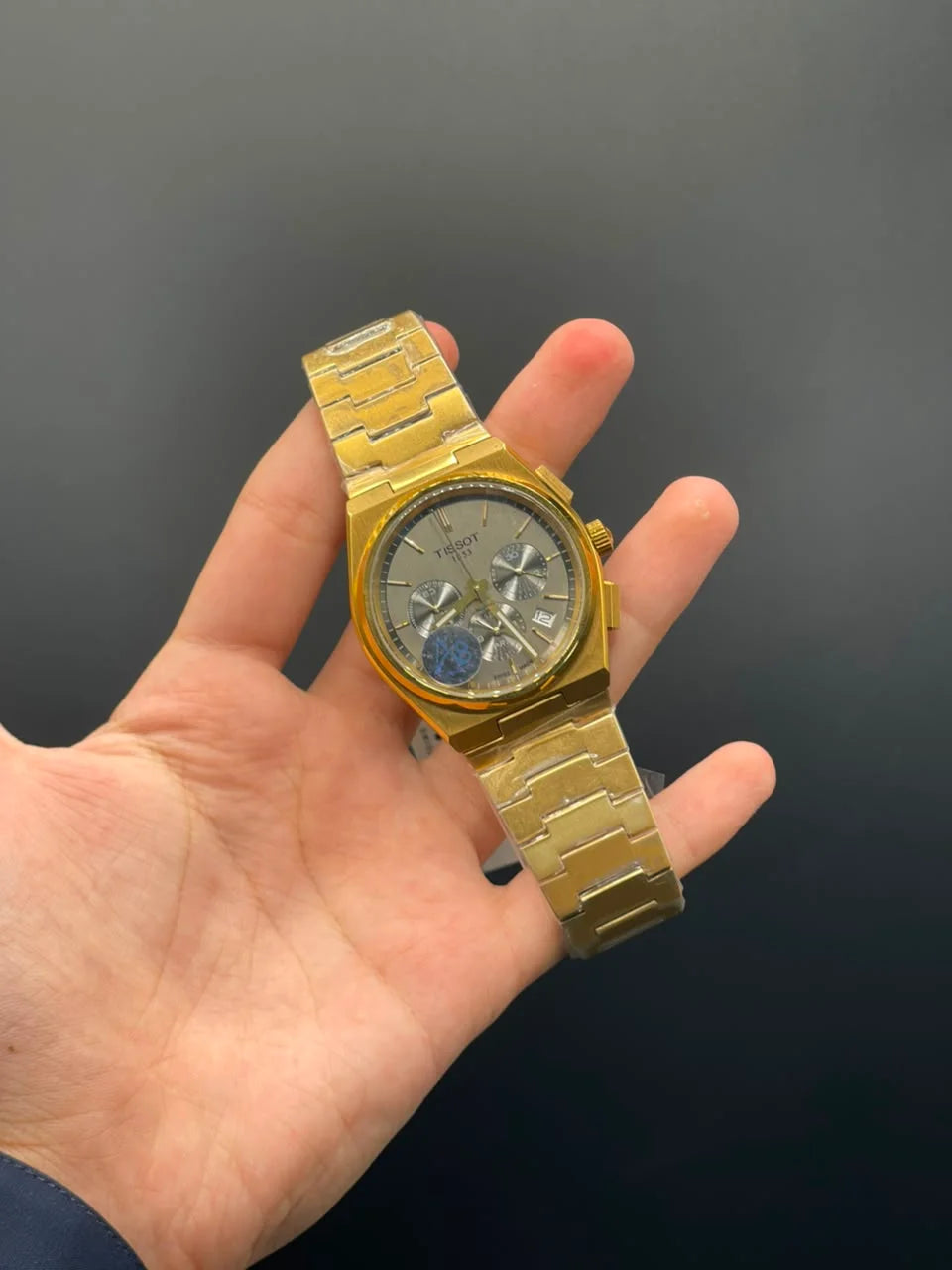 TT Golden Chain with Gray Dial and Black Chronograph Quartz Watch