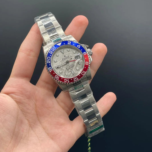 RLX Silver Oyster Chain With Meteorite Dial Pepsi Style Automatic Watch