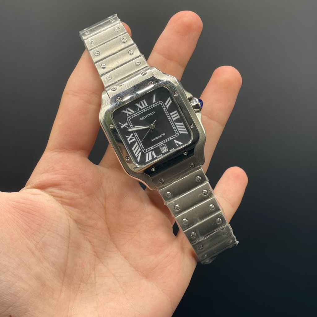 CTR Silver Chain With Black Dial Santos Style Automatic Watch