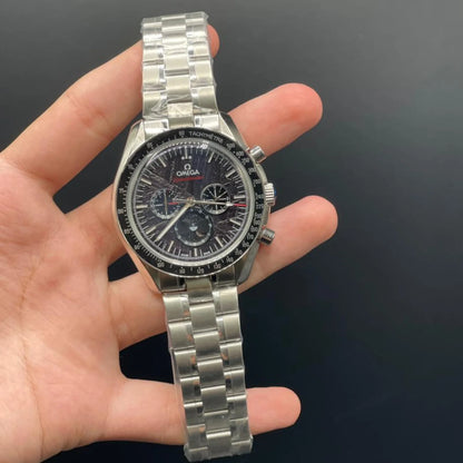 OM Silver Chain With Black Chronograph Dial Automatic Watch