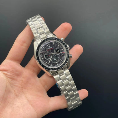 OM Silver Chain With Black Chronograph Dial Automatic Watch
