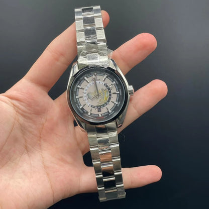 OM Silver Chain With White Planet Dial Automatic Watch