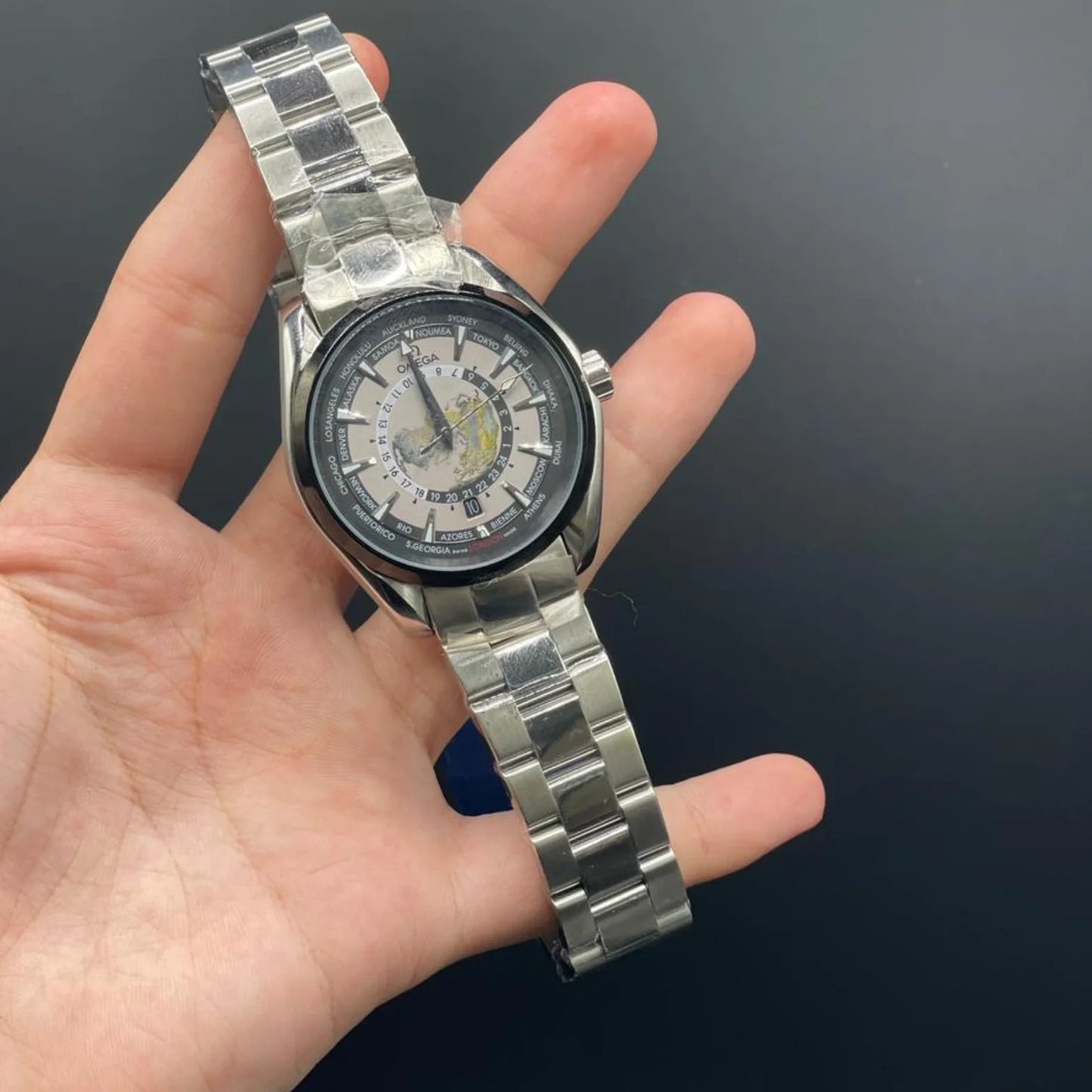 OM Silver Chain With White Planet Dial Automatic Watch