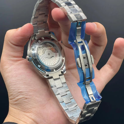 OM Silver Chain With White Planet Dial Automatic Watch