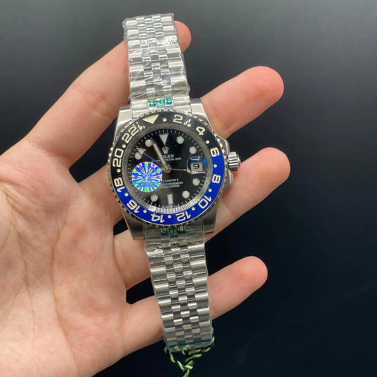 RLX Silver Jubilee Chain With Black Dial Bat-Girl Style Automatic Watch