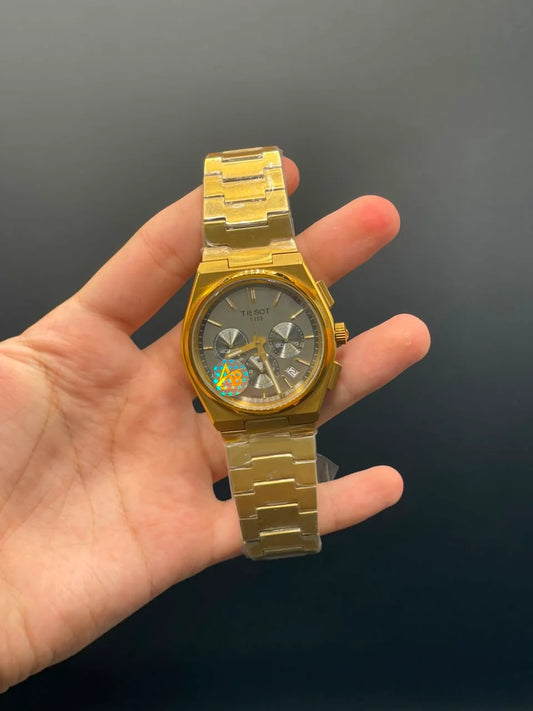 TT Golden Chain with Gray Dial and Black Chronograph Quartz Watch