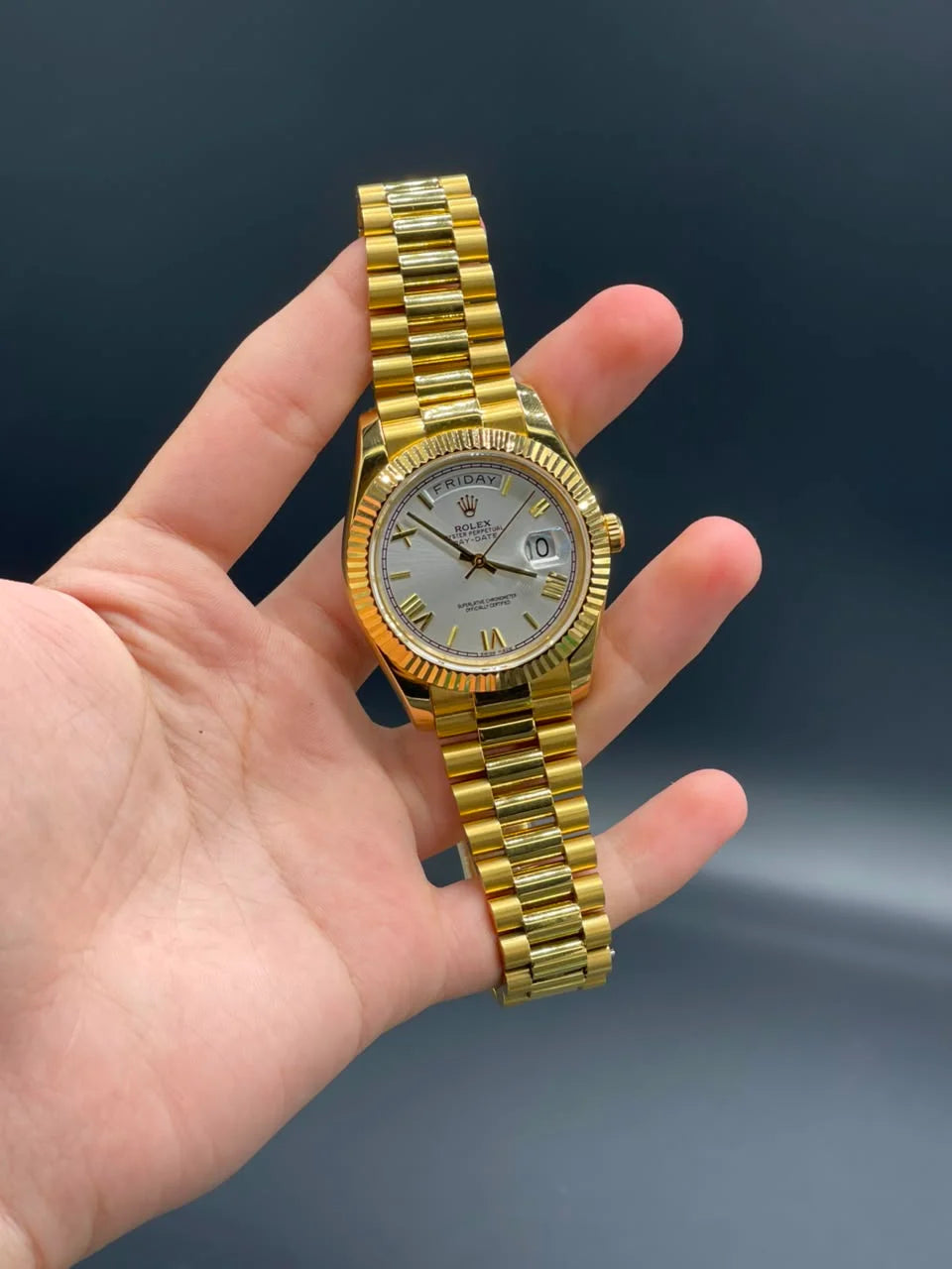 Rlx Golden Presidential Chain With White Day-Date Dial Automatic Watch