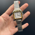 CTR Silver Chain With White Dial And Gold Bezel Santos Style Automatic Watch