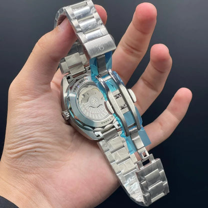 OM Silver Chain With Sky Blue Dial Automatic Watch