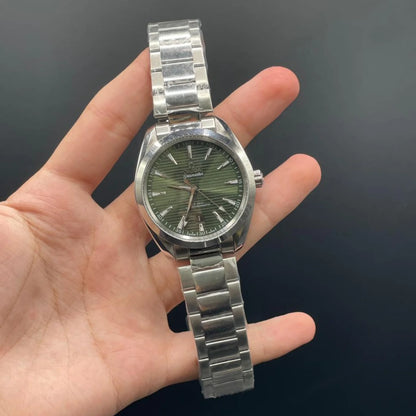 OM Silver Chain With Green Dial Automatic Watch