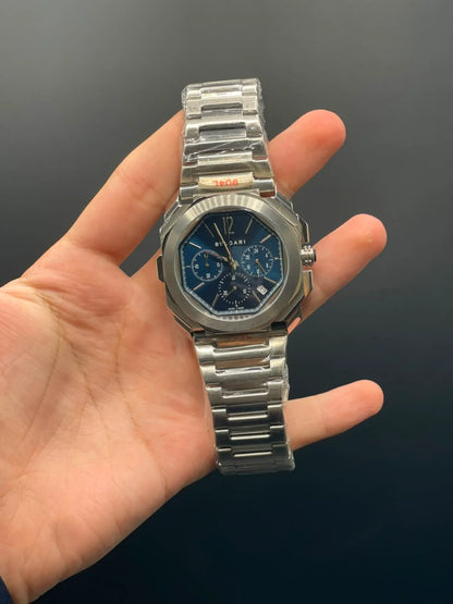 BVLGRI Silver Chain With Blue Chronograph Dial Quartz Watch