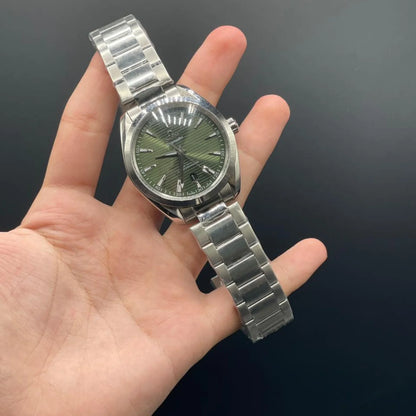OM Silver Chain With Green Dial Automatic Watch