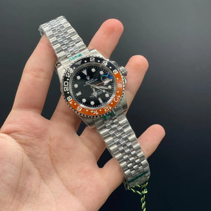 RLX Silver Jubilee Chain With Black Dial Halloween Style Automatic Watch