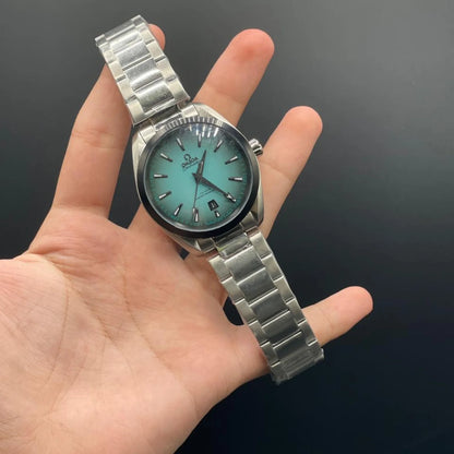 OM Silver Chain With Gradient Blue Automatic Watch