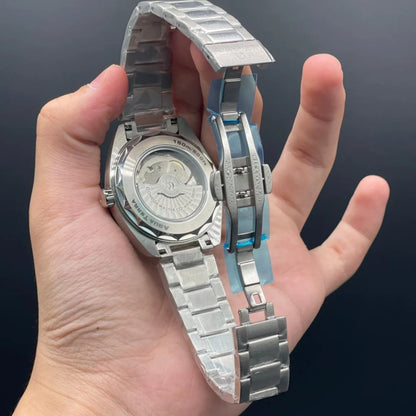 OM Silver Chain With Gradient Blue Automatic Watch