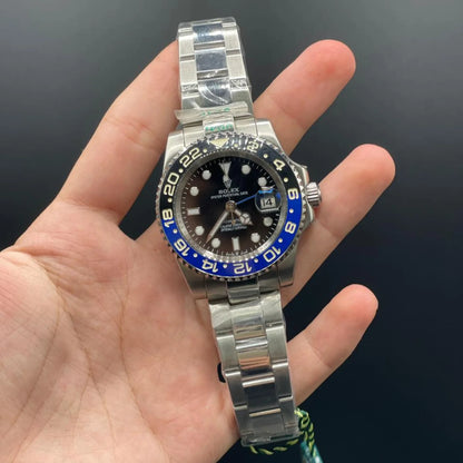 RLX Silver Oyster Chain With Black Dial Bat-Man Style Automatic Watch
