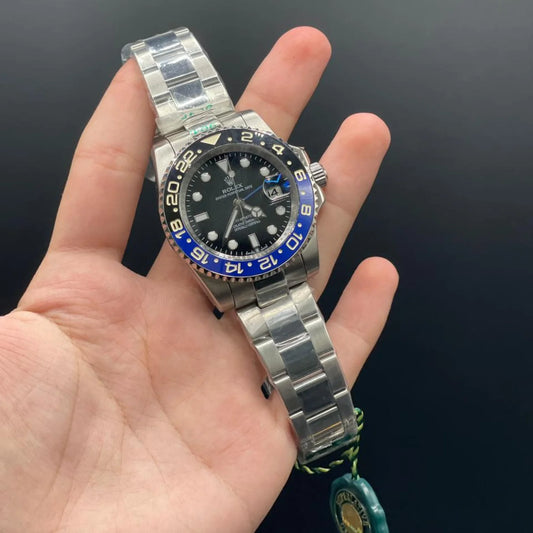 RLX Silver Oyster Chain With Black Dial Bat-Man Style Automatic Watch