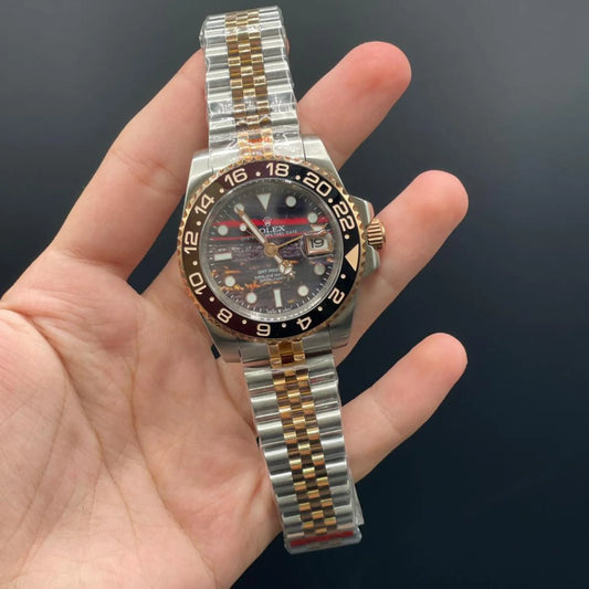 RLX Two Tone Jubilee Chain With Tiger Iron Dial Root Beer Style Automatic Watch