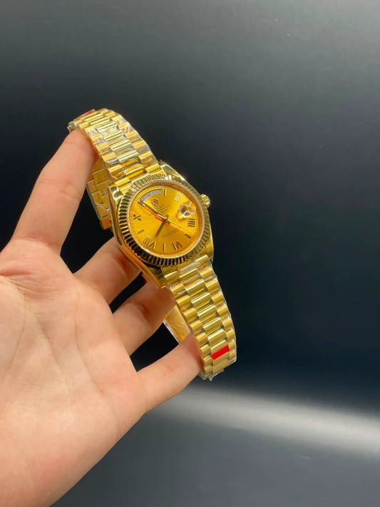 Rlx Golden Presidential Chain With Golden Day-Date Dial Automatic Watch