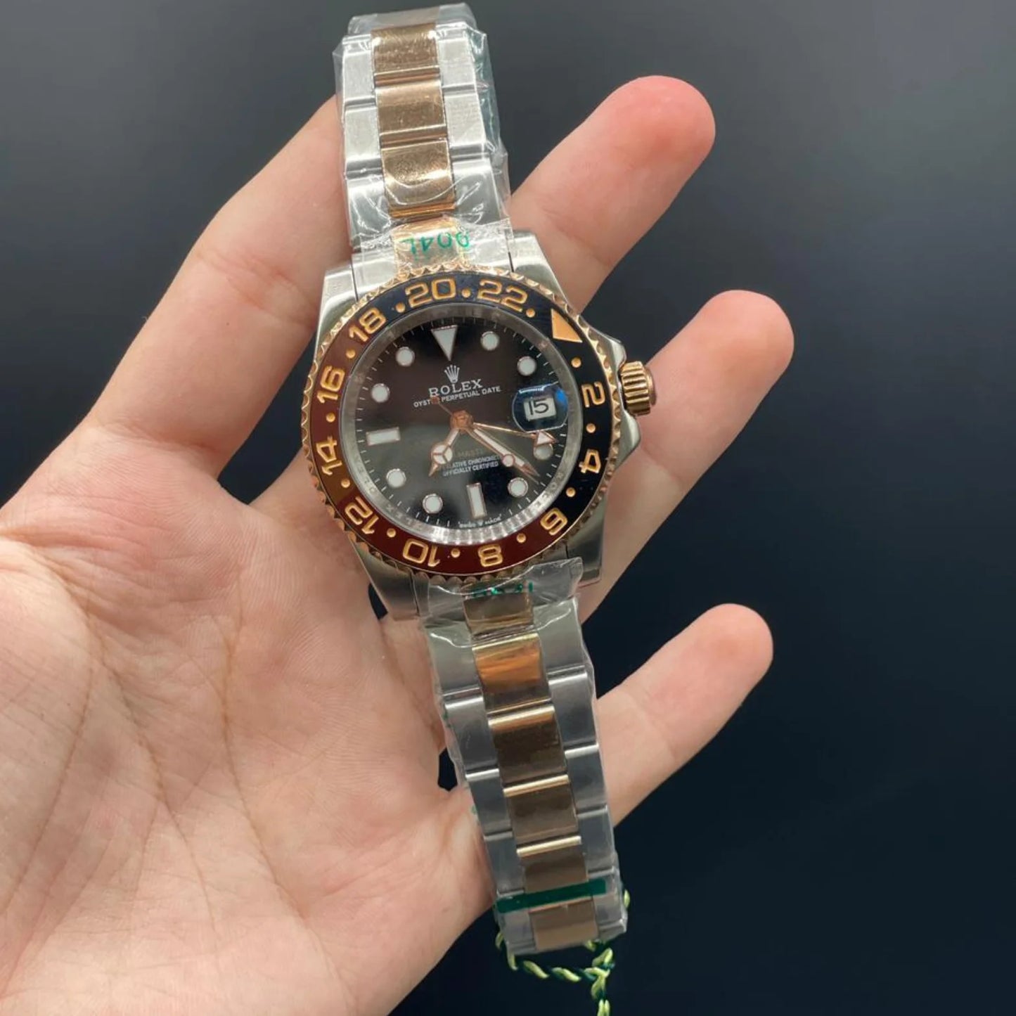 RLX Two Tone Oyster Chain With Black Dial Root Beer Style Automatic Watch