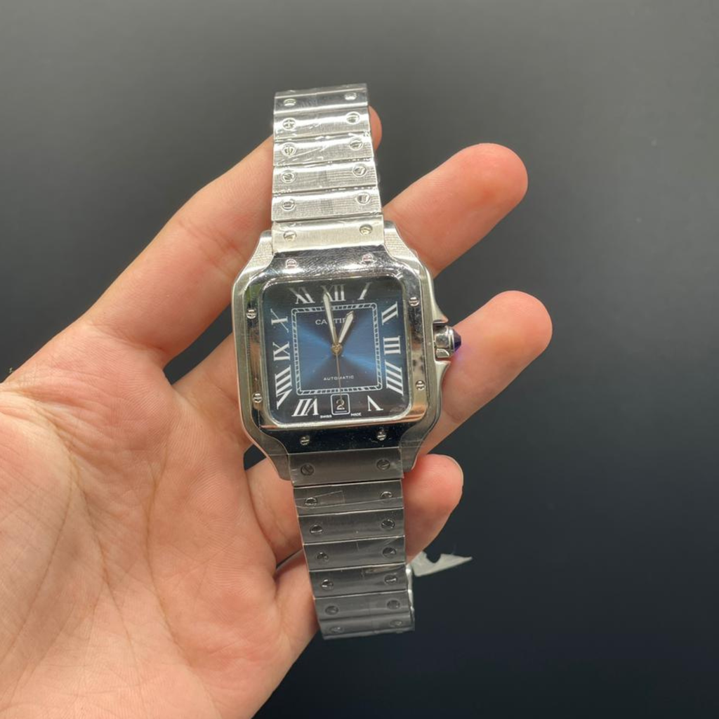 CTR Silver Chain With Blue Dial Santos Style Automatic Watch