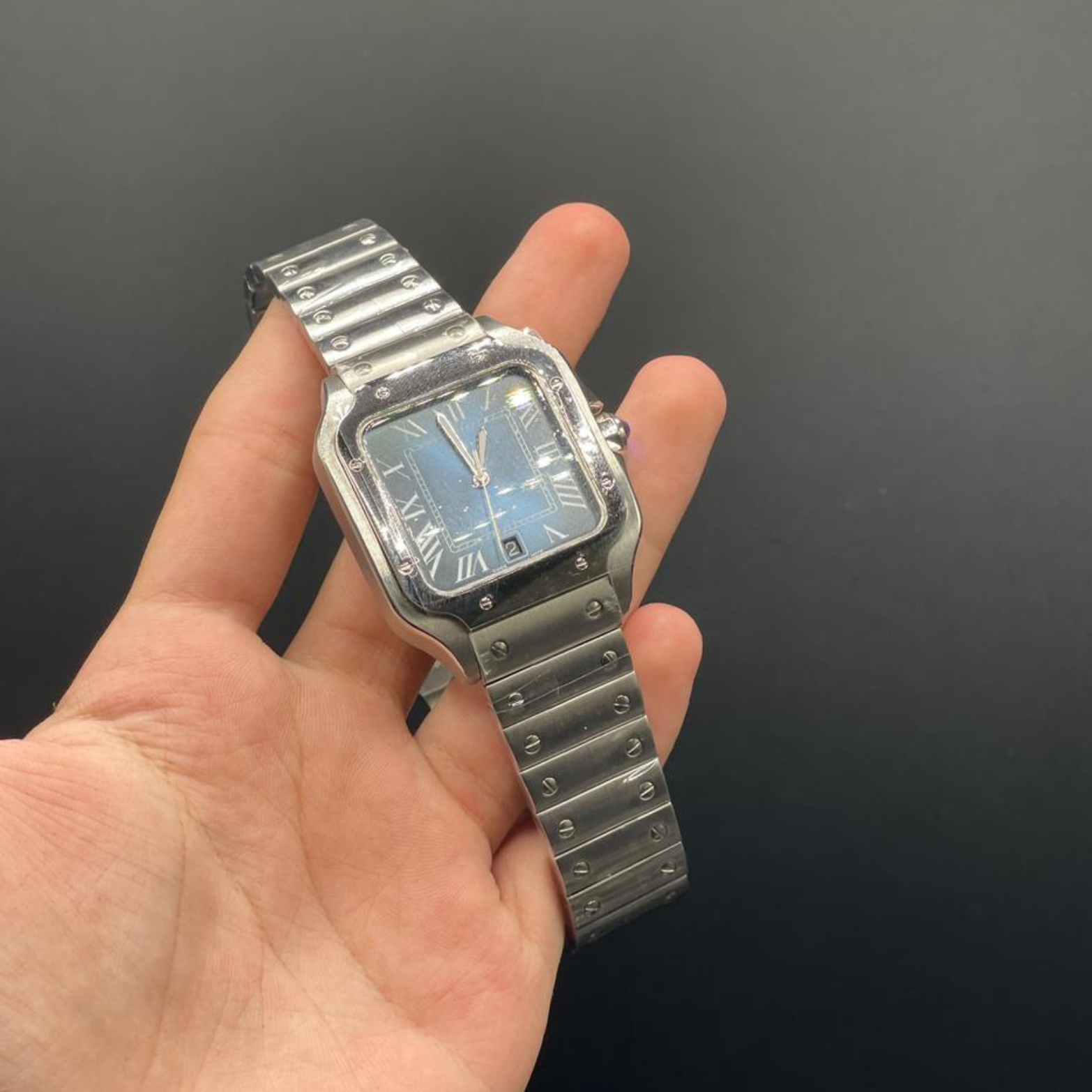 CTR Silver Chain With Blue Dial Santos Style Automatic Watch