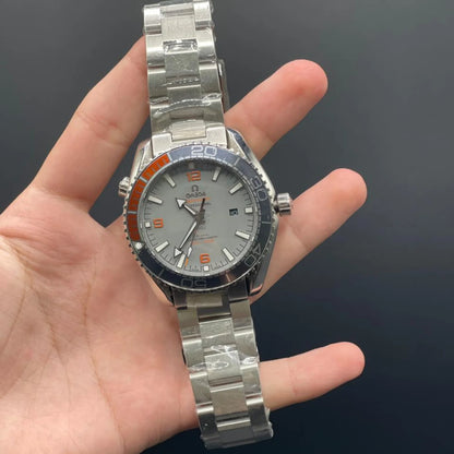 OM Silver Chain With Gray Dial And Rotatable Bezel Automatic Watch