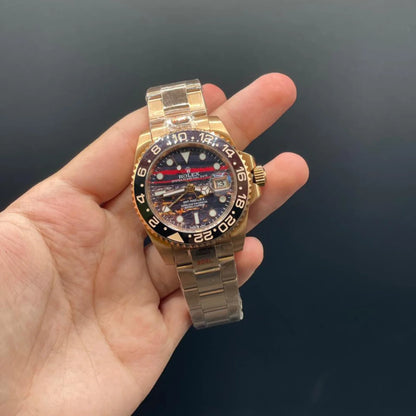 RLX Rose Gold Oyster Chain With Tiger Eye Dial Root Beer Style Automatic Watch