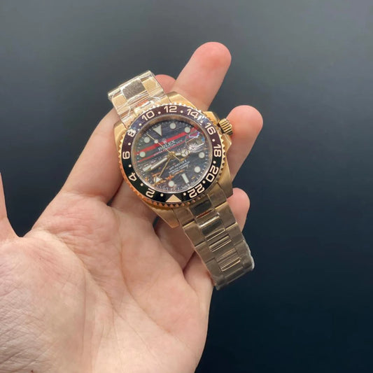 RLX Rose Gold Oyster Chain With Tiger Eye Dial Root Beer Style Automatic Watch