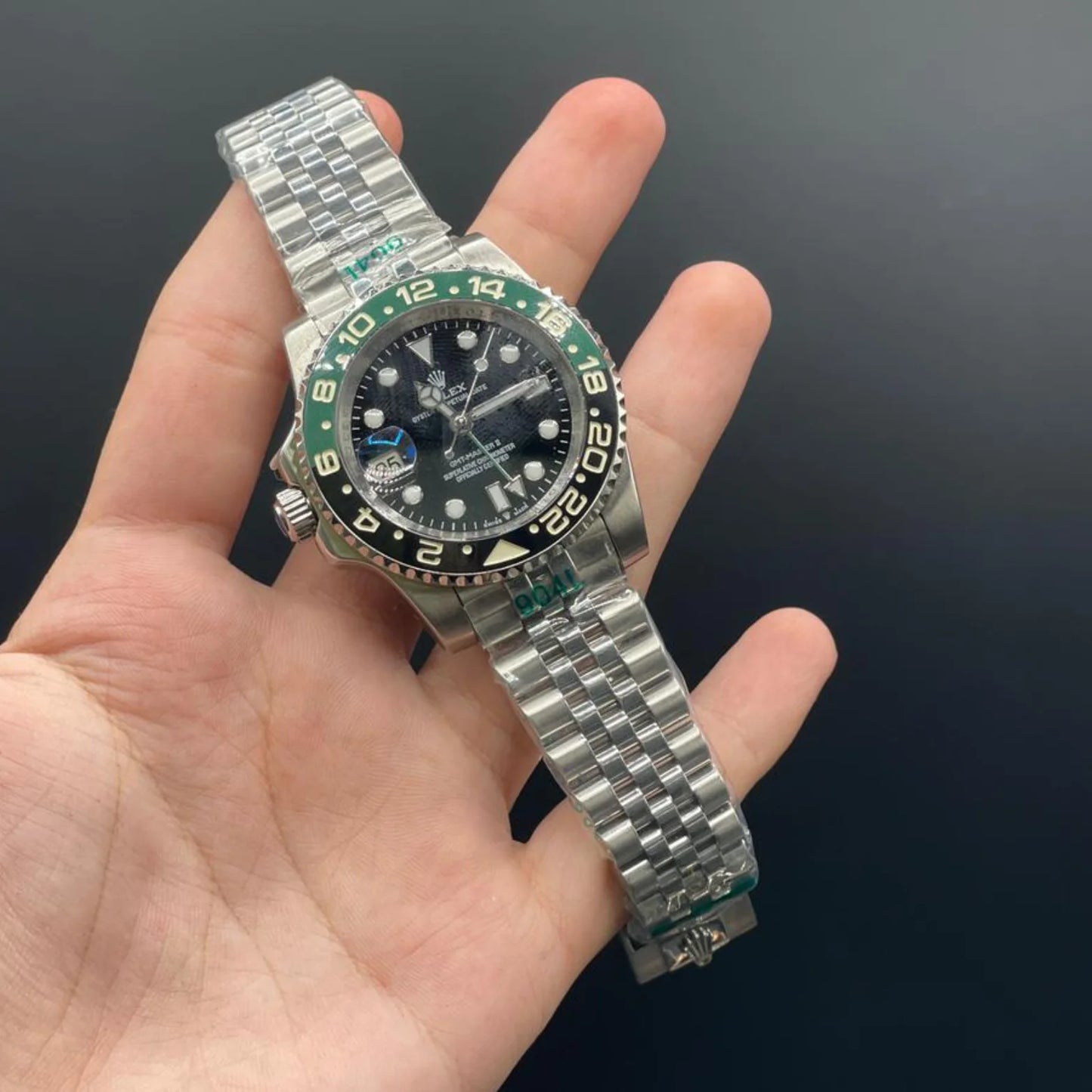 RLX Silver Jubilee Chain With Black Dial Sprite Style Automatic Watch