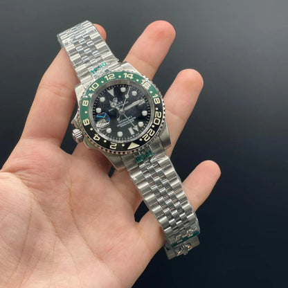 RLX Silver Jubilee Chain With Black Dial Sprite Style Automatic Watch