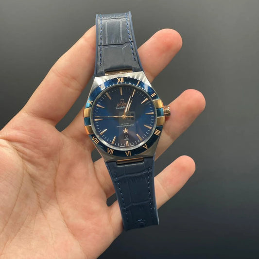 OM Blue Strap With Blue And Golden Dial Automatic Watch