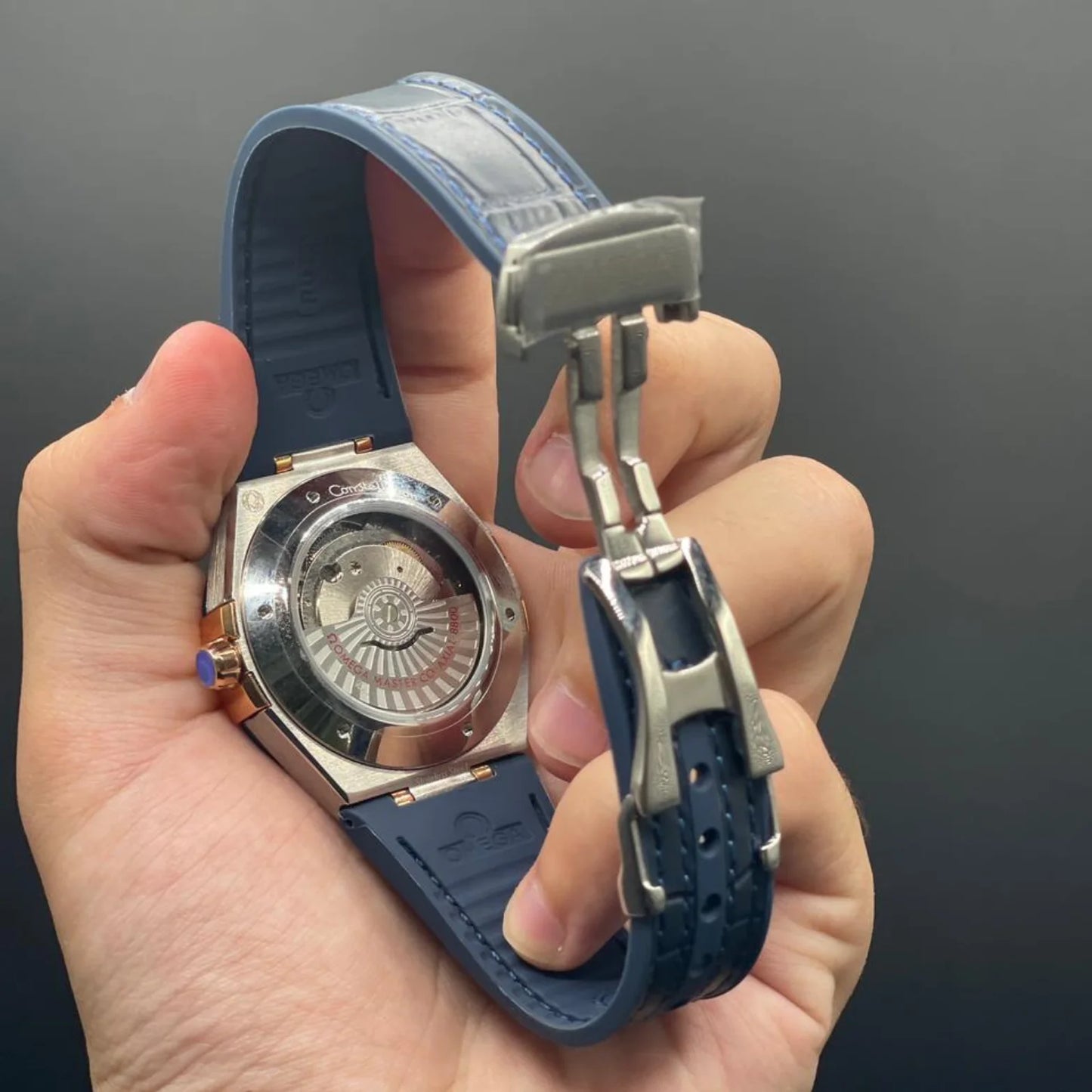 OM Blue Strap With Blue And Golden Dial Automatic Watch
