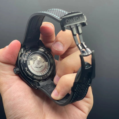 OM Black Strap With Black Planet Dial And Rotatable Bezel Automatic Watch