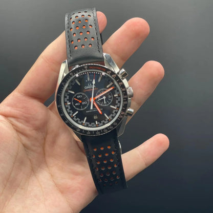 OM Black And Orange Strap With Black Chronograph Dial Automatic Watch