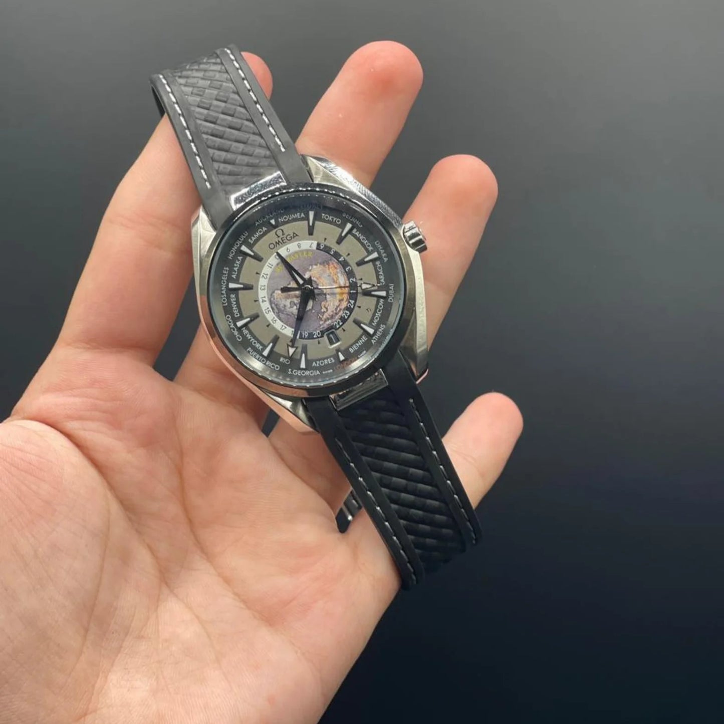 OM Black Strap With Black Planet Dial Automatic Watch
