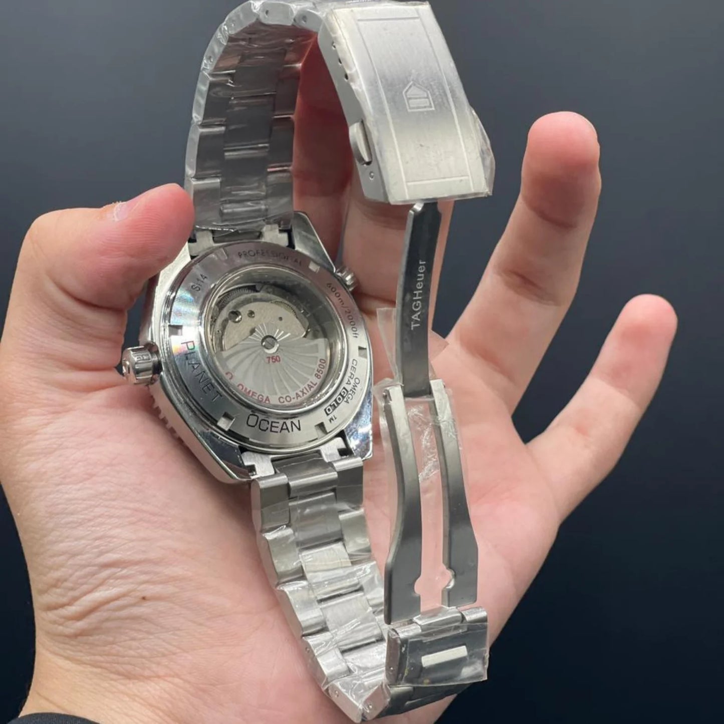OM Silver Chain With Gray Dial And Rotatable Bezel Automatic Watch