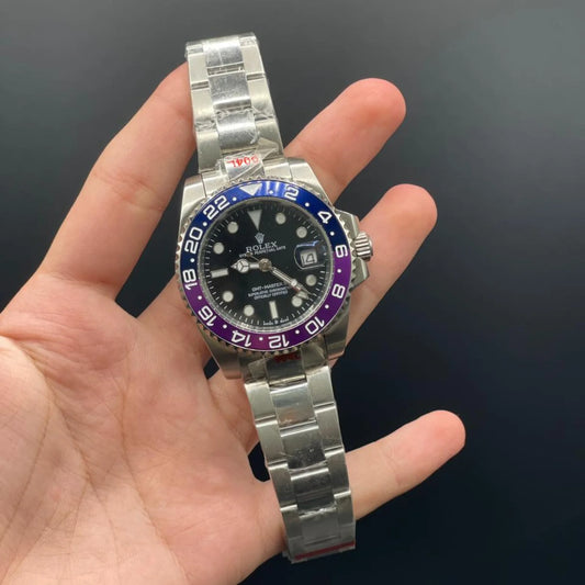 RLX Silver Oyster Chain With Black Dial Amethyst Style Automatic Watch