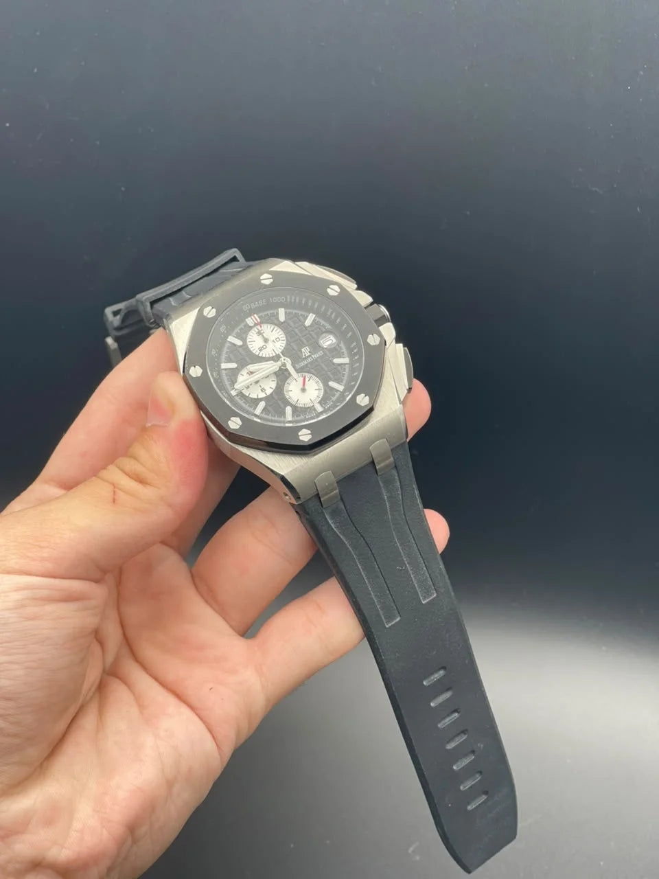 AP Black Strap With Black And White Chronograph Dial Quartz Watch