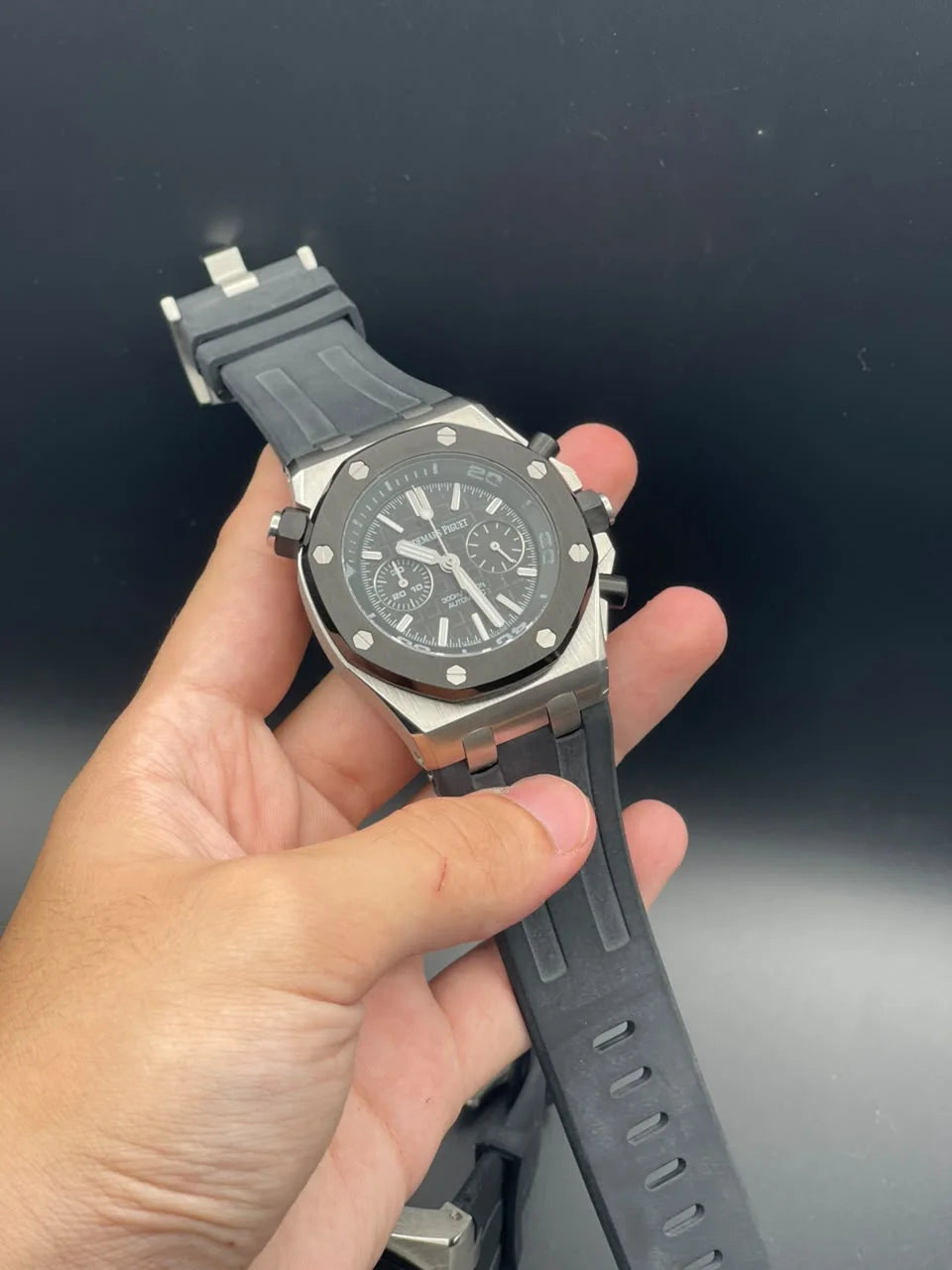 AP Black Strap With Black Chronograph Dial Quartz Watch