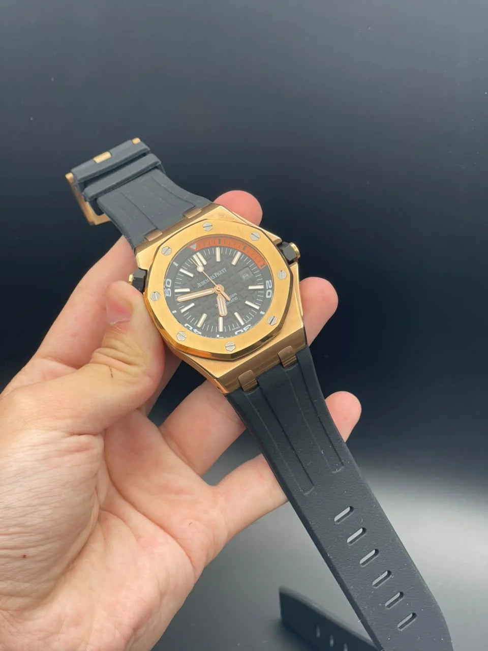 AP Black Strap With Black Dial And Golden Bezel Automatic Watch