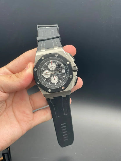 AP Black Strap With Black And White Chronograph Dial Quartz Watch