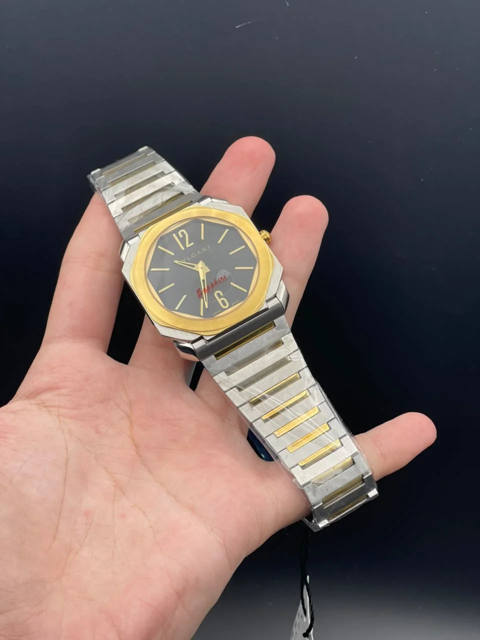 BLGRI Two Tone Chain With Black Dial And Golden Bezel Quartz Watch