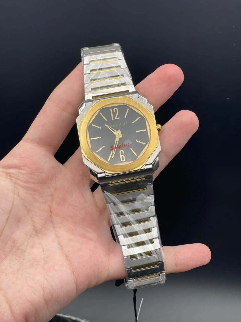 BLGRI Two Tone Chain With Black Dial And Golden Bezel Quartz Watch