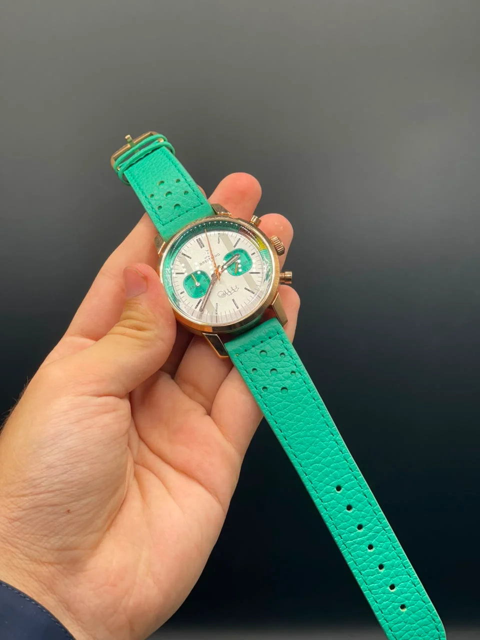 BRT Turquoise Strap With White Chronograph Dial Quartz Watch